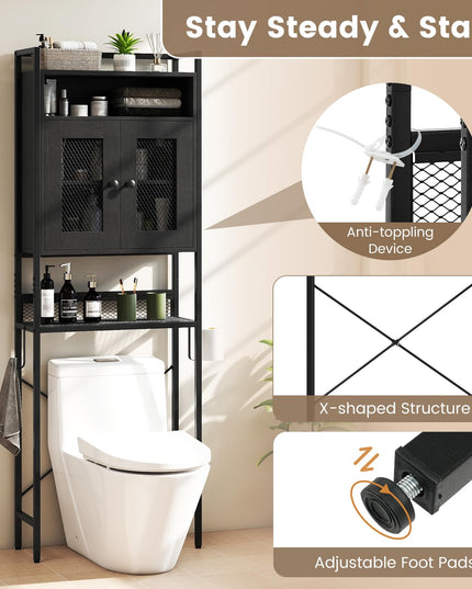 Meuble de rangement autoportant Giantex sur toilettes avec porte-rouleau de papier toilette et crochet