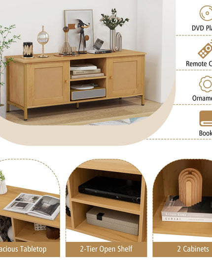 Giantex TV Stand for TVs up to 55'' - Farmhouse Entertainment Center with 2 Cabinets, Storage Shelves