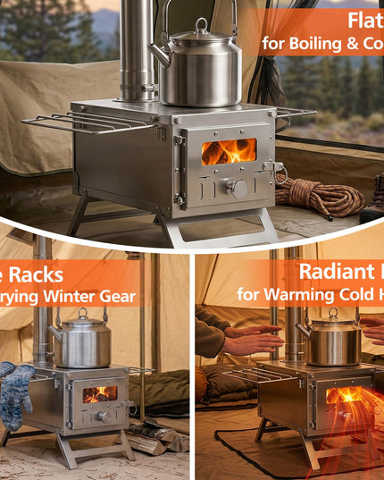 GIANTEX Hot Tent Stove | Portable Wood Burning Stove with 7 Chimney Pipes
