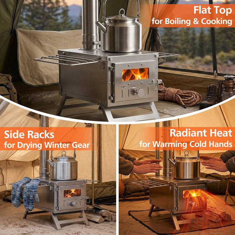 GIANTEX Hot Tent Stove | Portable Wood Burning Stove with 7 Chimney Pipes
