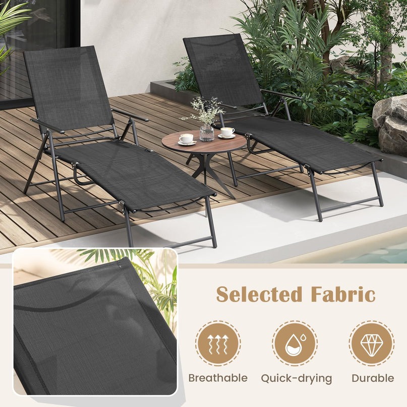 Giantex Lounge Chair Outdoor Set of 2 - Tanning Chair with 6 Adjustable Backrest