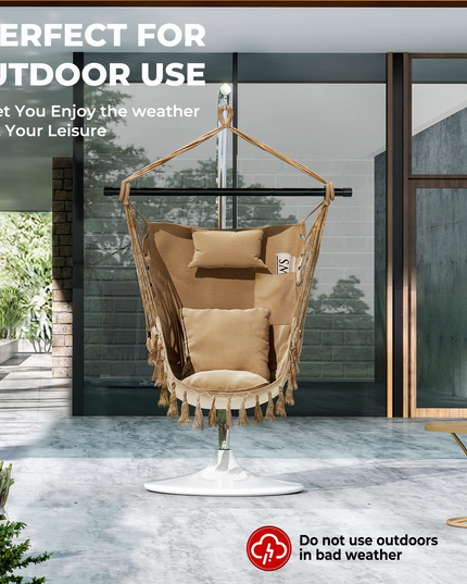 Hanging Chair Hammock Swing Chair - with Sturdy Steel Hanging Bar
