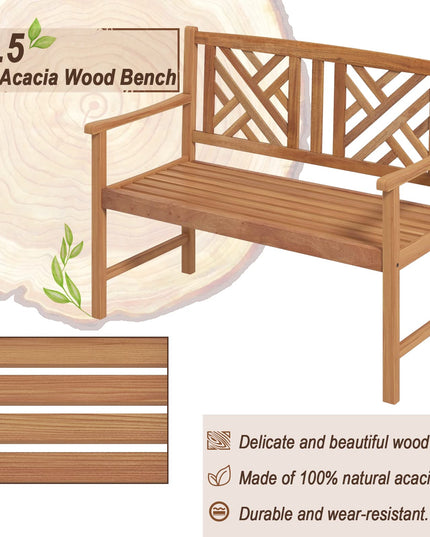 Giantex Outdoor Wooden Garden Bench - 2-Person Acacia Wood Bench, Front Porch Bench (Non-Foldable)