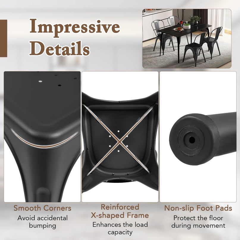 Giantex Metal Dining Chairs Set of 4, Farmhouse Kitchen Chairs with Removable Backrest