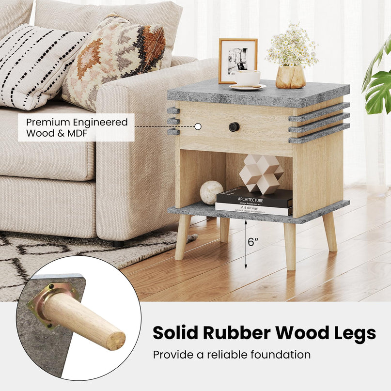 Giantex 3-Tier Modern Nightstand with Faux Marble Surface & Color Blocking Pattern