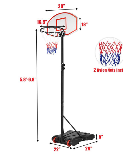 Portable Basketball Hoop w/Wheels, Height Adjustable Basketball Stand
