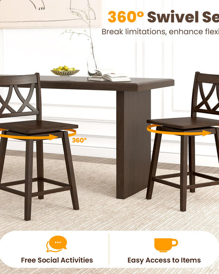 Giantex 24" Bar Stools Set of 2/4, Swivel Wooden Bar Chairs with Rubber Wood Frame, Dark Grey