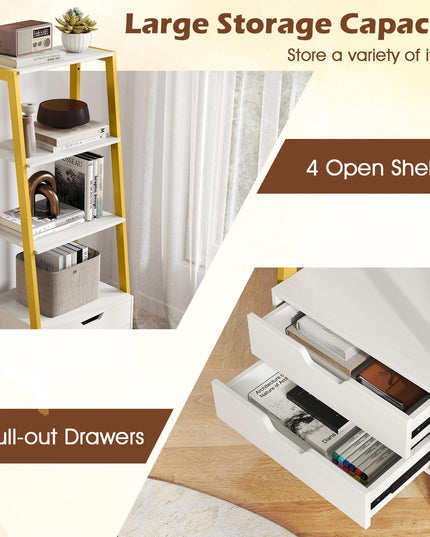 Giantex 4 Tier Bookshelf with 2 Drawers for Study