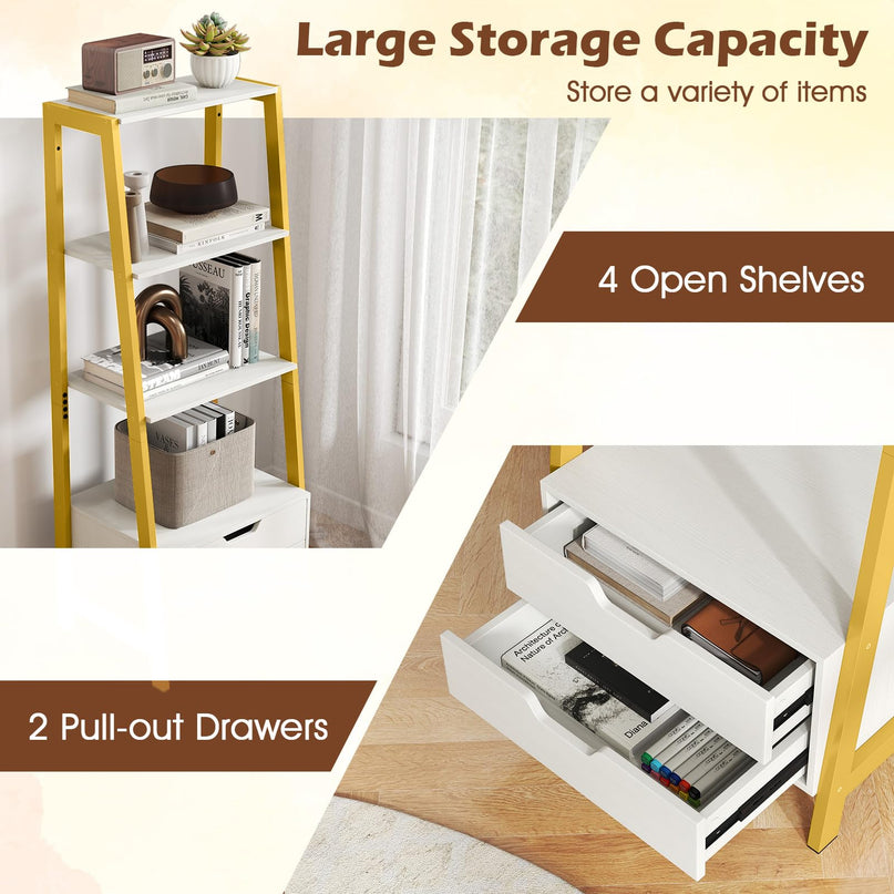 Giantex 4 Tier Bookshelf with 2 Drawers for Study