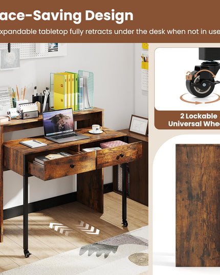 Giantex Small Computer Desk with Hutch & Drawers