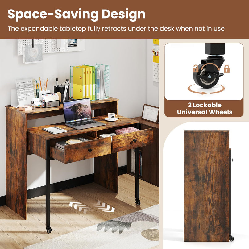 Giantex Small Computer Desk with Hutch & Drawers