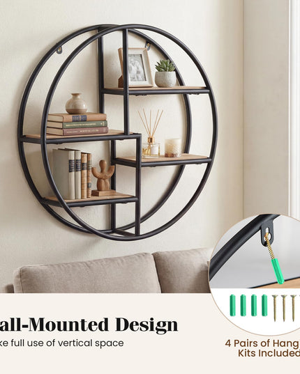 Giantex Industrial Style Round Wall Shelves for Living Room