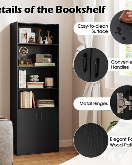 Giantex 70" Bookcase with 2 Doors Cabinet & Multipurpose Display Rack