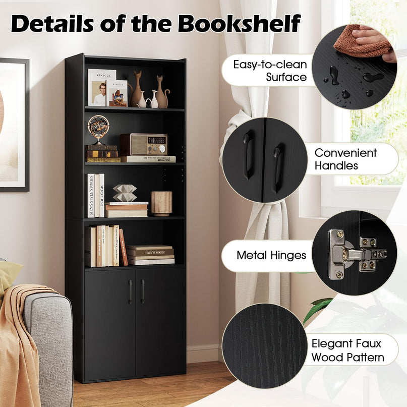 Giantex 70" Bookcase with 2 Doors Cabinet & Multipurpose Display Rack