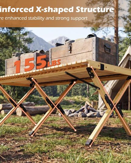 Giantex Portable Roll-Up Pine Wood Picnic Table with Carry Bag