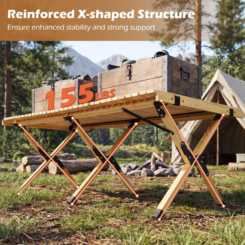 Giantex Portable Roll-Up Pine Wood Picnic Table with Carry Bag