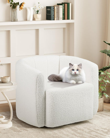 Giantex 360° Swivel Accent Chair - Sherpa Upholstered Boucle Barrel Club Chair with Padded Armrests
