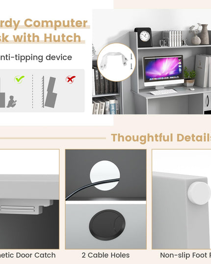 Giantex Computer Desk with Hutch, Home Office Desk with Storage Cabinet & Adjustable Shelf