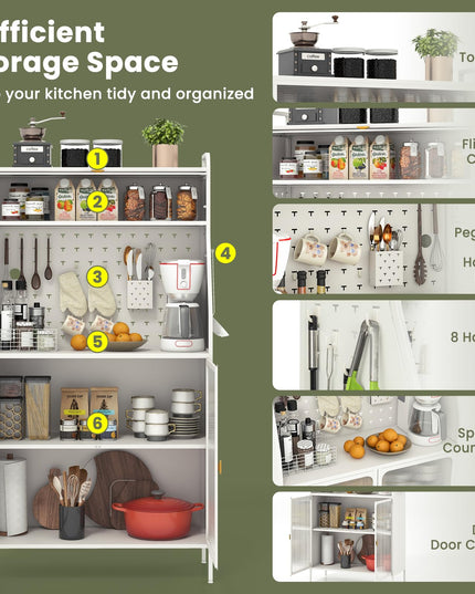 Giantex Pantry Organizers and Storage, 63.5" H Kitchen Buffet Cabinet with Hutch, Pegboard