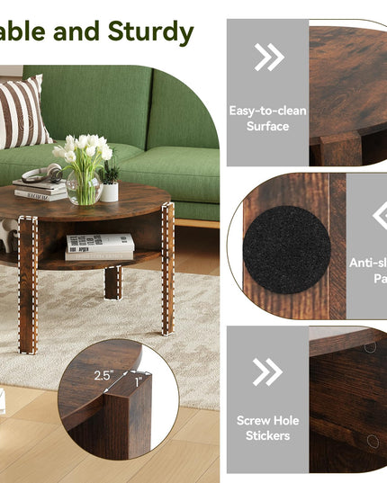Giantex Round Coffee Table with Storage Shelves