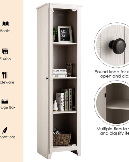 Giantex Tall Storage Cabinet Freestanding Floor Storage Tower with Four Shelves and Single Door