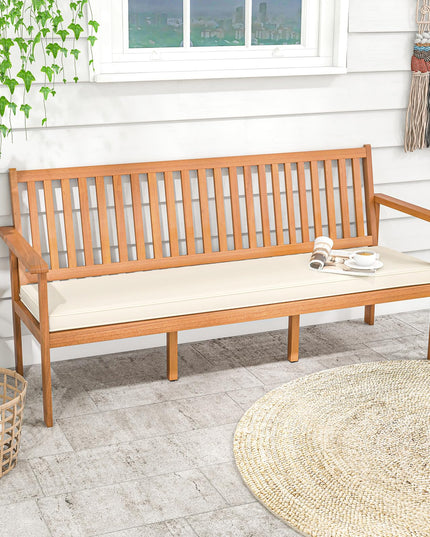 Giantex Acacia Wood Outdoor Bench, 3-Seat Patio Bench with Removable Seat Cushion