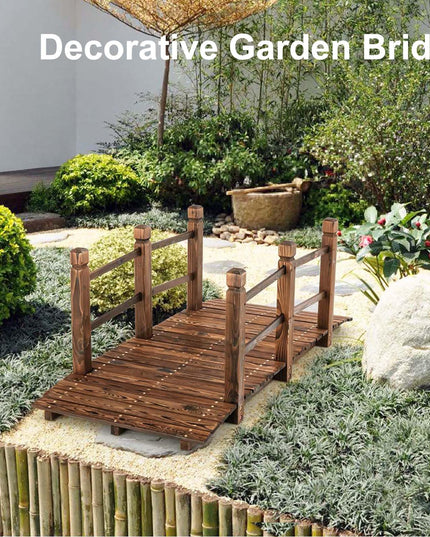 Giantex 5 ft Garden Bridge - Stained Wood Arc Footbridge Walkway