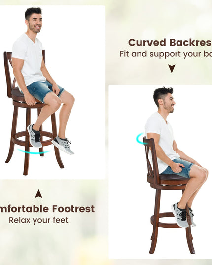 Giantex Brown Bar Stools PU Leather Cushioned Seat and Footrests, for Kitchen Island