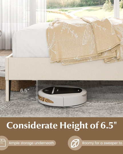 Giantex Full Size Bed Frame Beige, Linen Fabric Upholstered Platform Bed Frame with Nail Headboard