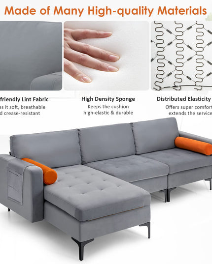 Giantex 97" Large Couch, 3 Seat Sectional Sofa Set, L-Shaped Modular Sleeper with Chaise Lounge & USB Port & Socket