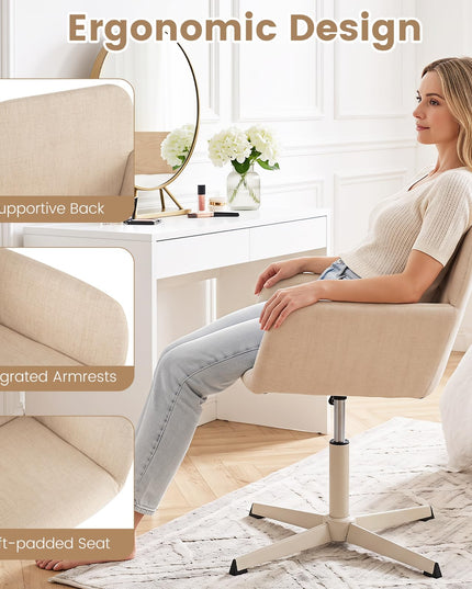 GIANTEX Vanity Chair with Back | 360° Swivel Armchair w/Adjustable Height (1/2)