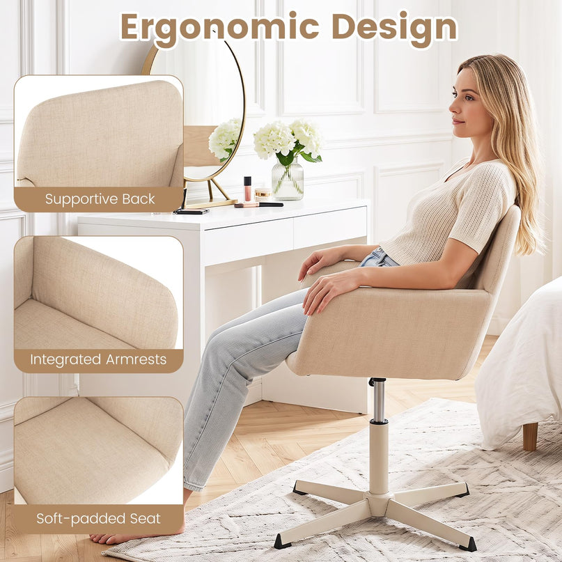 GIANTEX Vanity Chair with Back | 360° Swivel Armchair w/Adjustable Height (1/2)