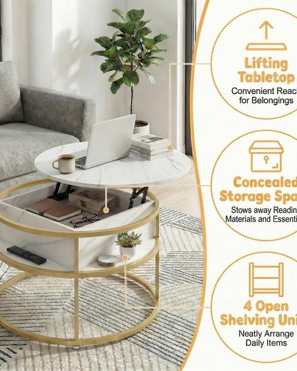 Giantex 31.5" Round Lift Top Coffee Table Farmhouse Center Table