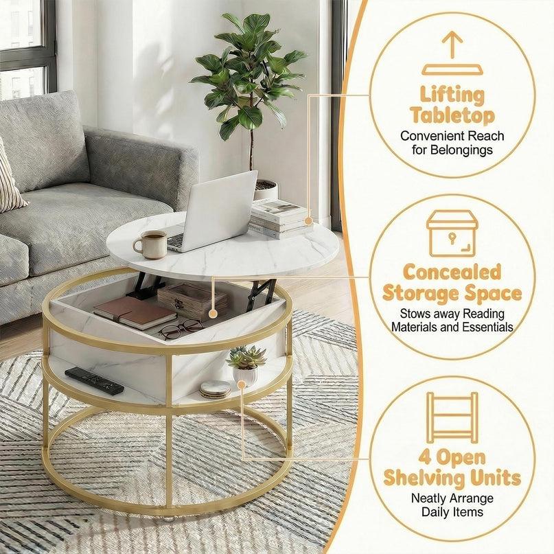 Giantex 31.5" Round Lift Top Coffee Table Farmhouse Center Table