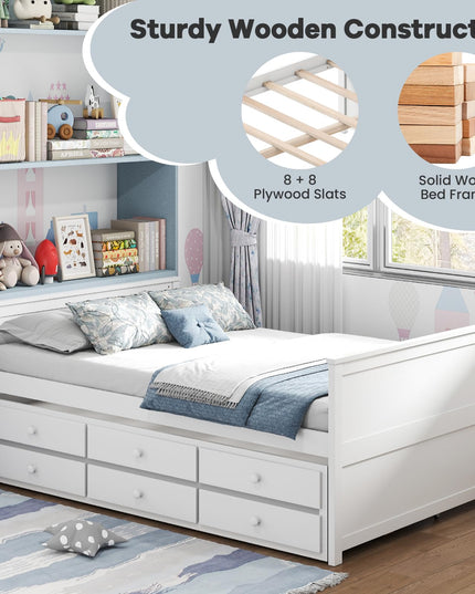 Cadre de lit double Giantex avec lit gigogne simple et 3 tiroirs de rangement
