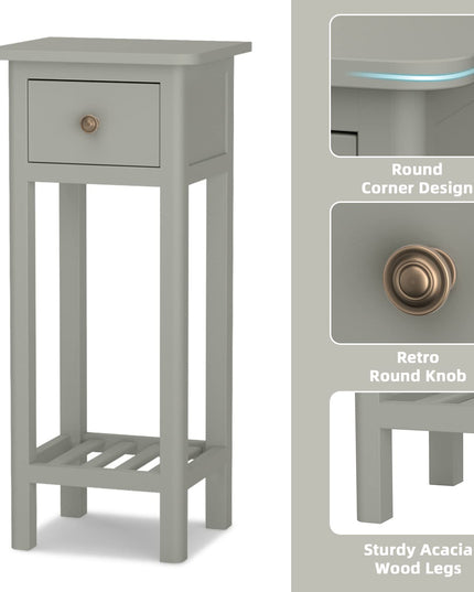 Small End Table | Wooden Slim Side Table for Small Space