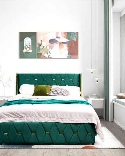 Giantex Upholstered Platform Bed Frame, Full Size Bed with Adjustable Headboard & Wooden Slat Support