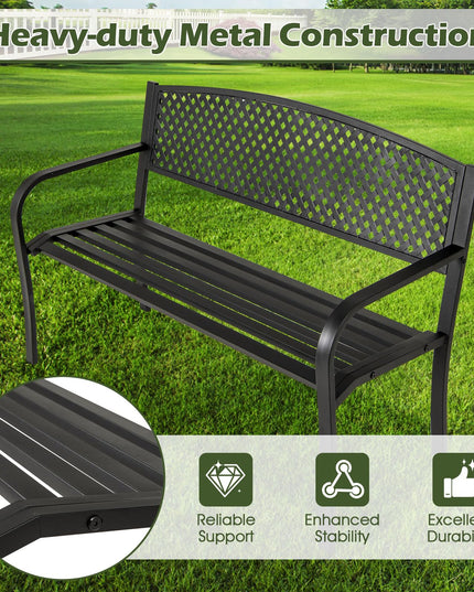 Giantex Metal Outdoor Bench with Mesh Pattern Backrest  Load 660Lbs