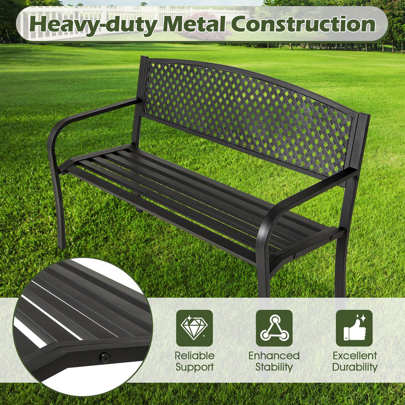 Giantex Metal Outdoor Bench with Mesh Pattern Backrest  Load 660Lbs