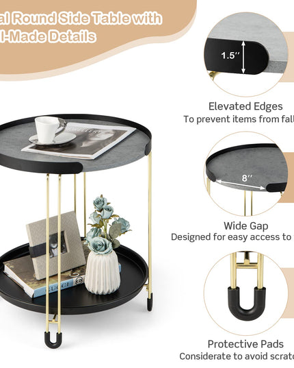 Giantex Modren Side Table, Faux Marble End Table with Golden Frame and Removable Tray
