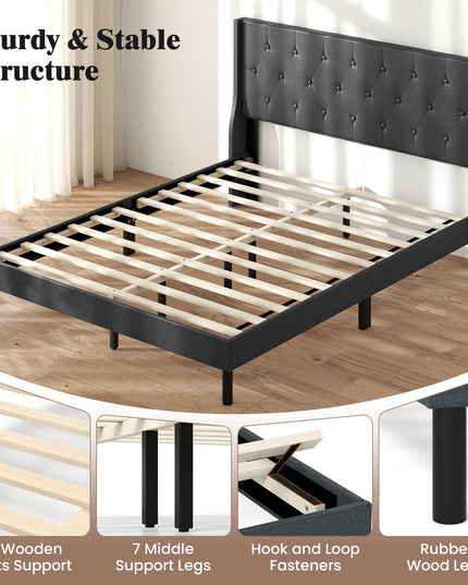 Giantex Queen Size Upholstered Bed Frame with Button Tufted Wingback Headboard