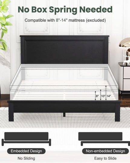 Giantex Wood Platform Bed Frame with Headboard, Mid Century Bed Frame with Solid Wood Legs & Wooden Slat Support