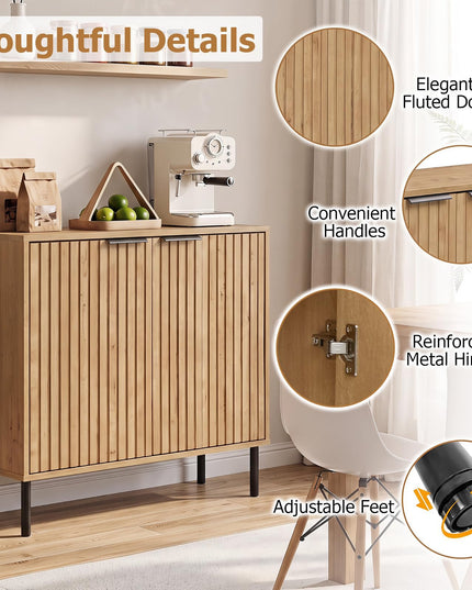 GIANTEX Fluted Buffet Cabinet | 2-Door Sideboard w/Storage