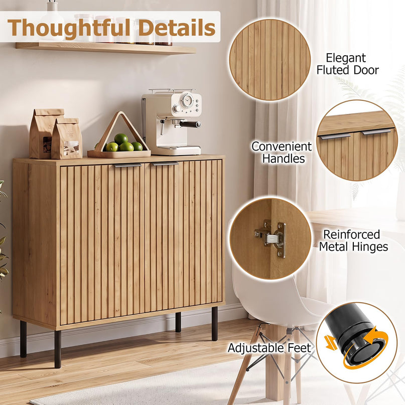 GIANTEX Fluted Buffet Cabinet | 2-Door Sideboard w/Storage