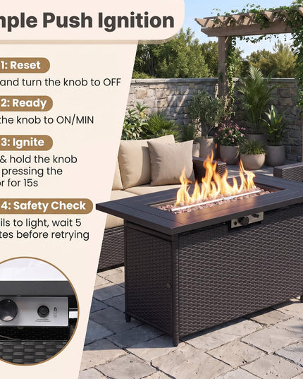 Giantex 42 Inch Propane Fire Pit Table 50,000 BTU Wicker Gas Fire Table