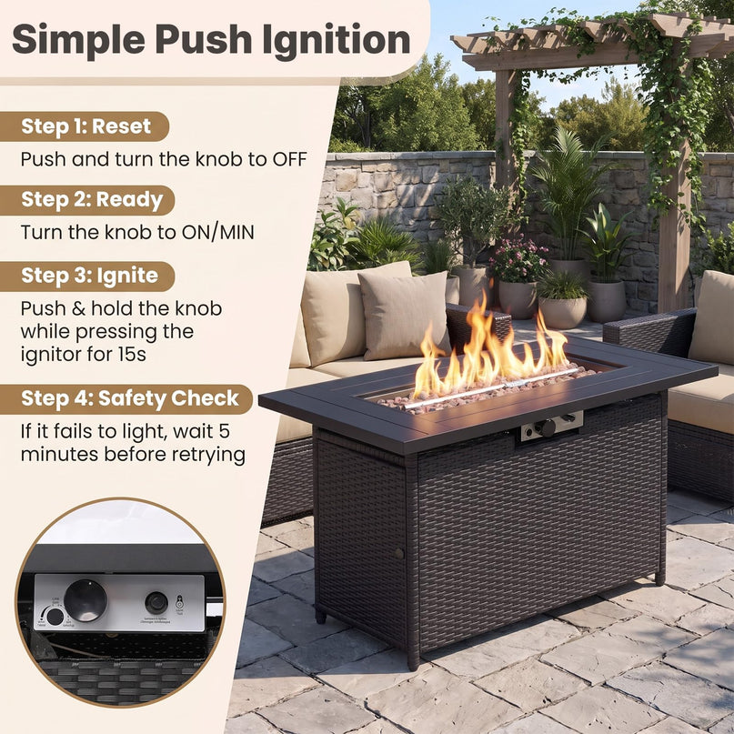 Giantex 42 Inch Propane Fire Pit Table 50,000 BTU Wicker Gas Fire Table