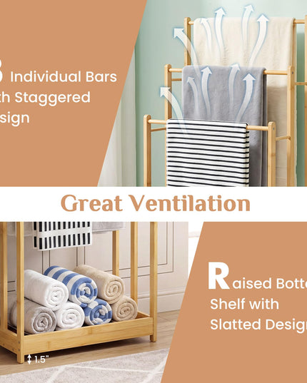 Giantex 3 Tier Free Standing Bamboo Towel Rack with Storage Shelf