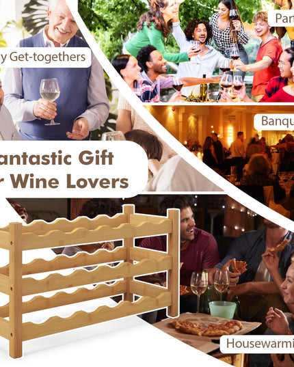 Giantex Bamboo Wine Rack, 3 Tier 18 Bottle Wine Storage Cabinet Shelf, Small Wine Rack Bottle Organizer Freestanding Counter