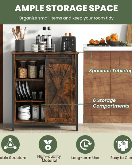 Giantex Buffet Cabinet, Farmhouse Kitchen Sideboard with Sliding Barn Door & Adjustable Shelves