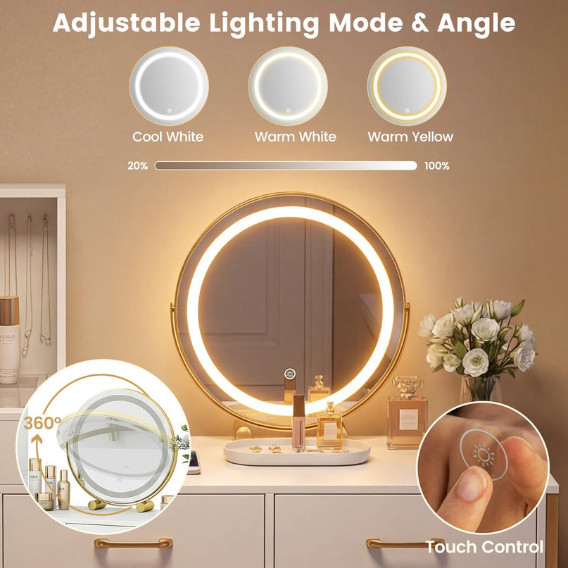 CHARMAID Vanity Desk with Charging Station Jewelry Organizer